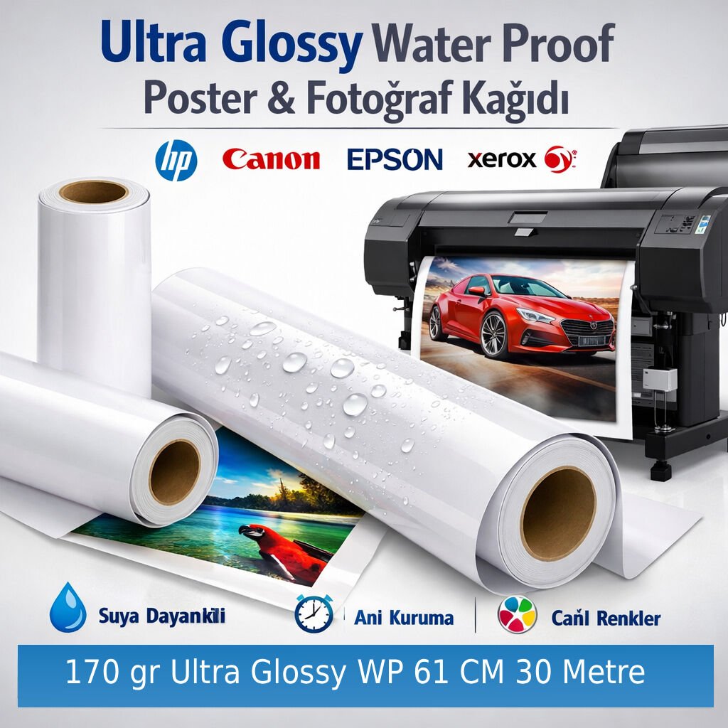 170 gr Ultra Glossy WP Poster Fotoğraf Kağıdı Rulo Plotter Uyumlu 30 Metre - 61 CM
